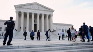 Supreme Court building in Washington as justices hear arguments on Trump administration effort to end temporary protected status for 350,000 Haitians and 6,000 Syrians April 29 2026