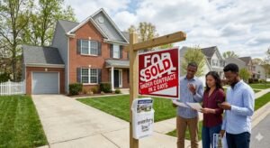 For sale sign in front of suburban home representing tight housing inventory and rising prices in 2026 US market