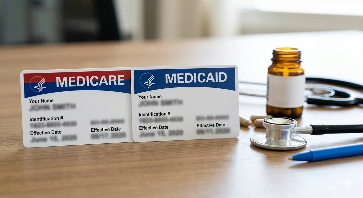 Medicaid and Medicare cards beside healthcare bills showing rising costs 2026