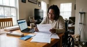Disabled American reviewing Social Security disability SSDI benefit letter showing 2026 cost of living increase