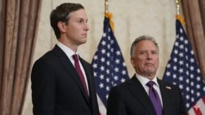 Steve Witkoff and Jared Kushner boarding plane for Islamabad Pakistan for second round of direct US Iran peace negotiations April 25 2026