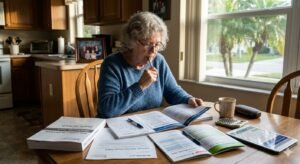 Senior American reviewing Medicare 2026 plan documents showing new Part B premium of $202.90 and drug price changes