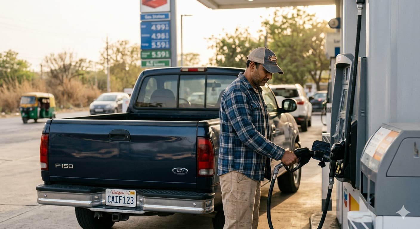 American driver at gas station as prices begin to fall after US Iran ceasefire causes oil to drop 15 percent to $94 barrel April 8 2026