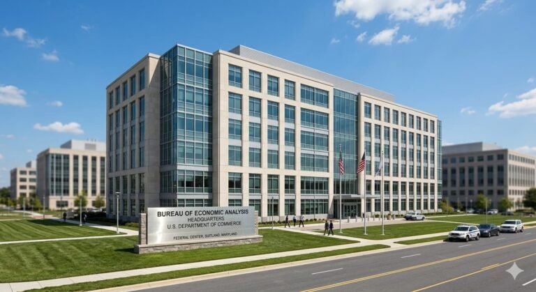 Bureau of Economic Analysis headquarters in Washington DC as Q1 2026 GDP advance estimate scheduled for release April 30 amid economic slowdown fears