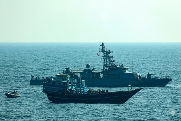 US Navy warship patrolling Gulf of Oman near Iranian waters after blockade order from President Trump April 2026