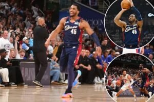 Donovan Mitchell driving to the basket during Cleveland Cavaliers Game 5 overtime win over Detroit Pistons May 2026