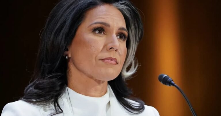 Tulsi Gabbard at Senate Intelligence Committee hearing representing her tenure as Director of National Intelligence before announcing resignation May 22 2026
