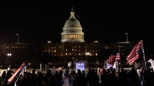US Capitol building at dusk as Democrats emerge as odds-on favorites to retake the House majority in November 2026 midterm elections with Trump approval at 39 percent