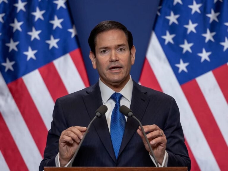 Secretary of State Marco Rubio at State Department podium as first direct US-Iran diplomatic call in two years produces preliminary Strait of Hormuz deal framework May 4 2026