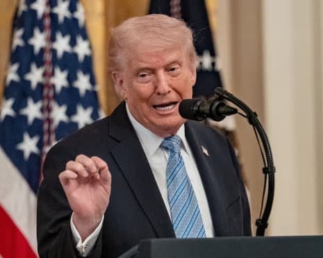 President Trump at White House podium threatening Iran with much higher level bombing strikes if it does not agree to peace deal as ceasefire review approaches Friday May 7 2026
