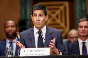 Kevin Warsh at Senate Banking Committee hearing as incoming Federal Reserve Chair prepares to inherit weakening labor market and above target inflation when he takes over May 15 2026