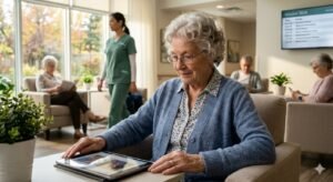 Elderly woman in nursing home representing $127,750 annual private room cost and 70% chance Americans over 65 will need long-term care services in 2026