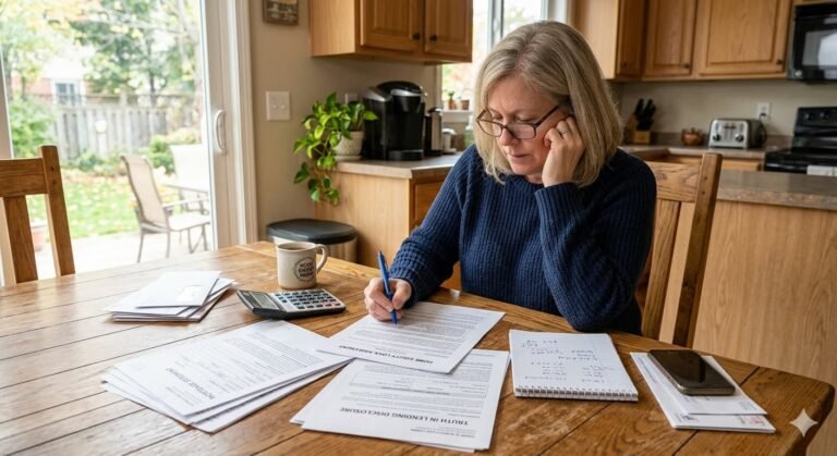Homeowner reviewing home equity loan documents at kitchen table as record $35 trillion in American home equity creates largest borrowing opportunity in history May 2026