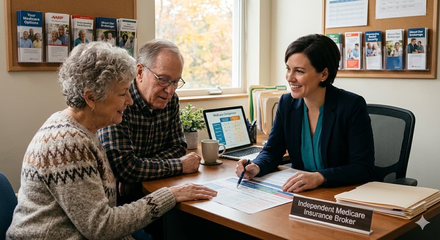 Senior couple meeting with independent Medicare insurance broker