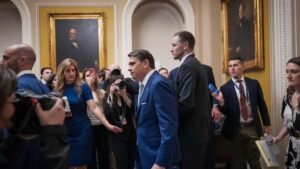 Acting Attorney General Todd Blanche arriving for closed-door meeting with Senate Republicans that heightened frustration over Anti-Weaponization Fund and derailed immigration bill vote May 2026