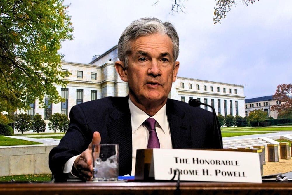 Federal Reserve building in Washington DC with Jerome Powell stepping down as Fed chair May 2026