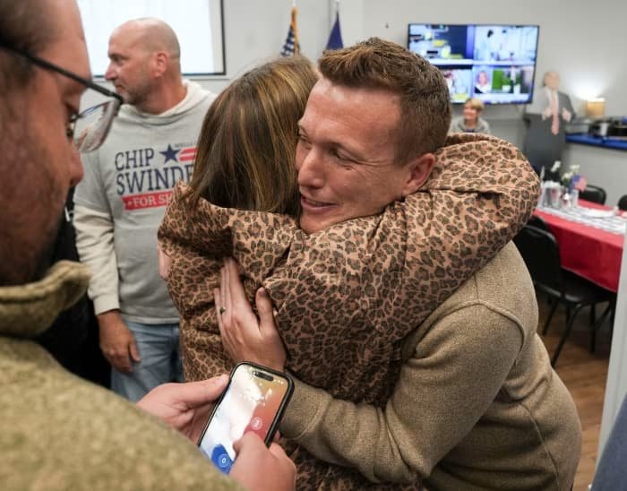 Trump-endorsed challenger celebrating primary victory over incumbent Indiana state senator who defied president on redistricting as Trump sweeps revenge primaries May 5 2026