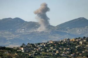 Smoke rising over southern Lebanon following Israeli airstrikes that killed 47 people in June 2026 threatening broader Iran peace agreement