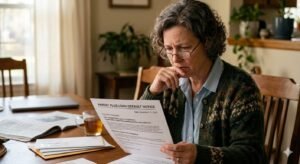 Older parent reviewing Parent PLUS loan default notice representing high-risk borrower category facing Social Security garnishment as federal student loan collections restart after multi-year pause in 2026