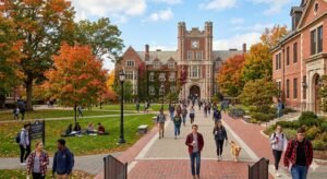 College campus exterior representing average four-year private university cost of $60,420 per year in 2026 projected to reach $400,000 total for class of 2044 driving 529 plan urgency