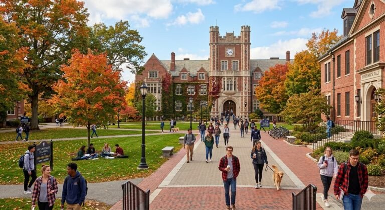 College campus exterior representing average four-year private university cost of $60,420 per year in 2026 projected to reach $400,000 total for class of 2044 driving 529 plan urgency