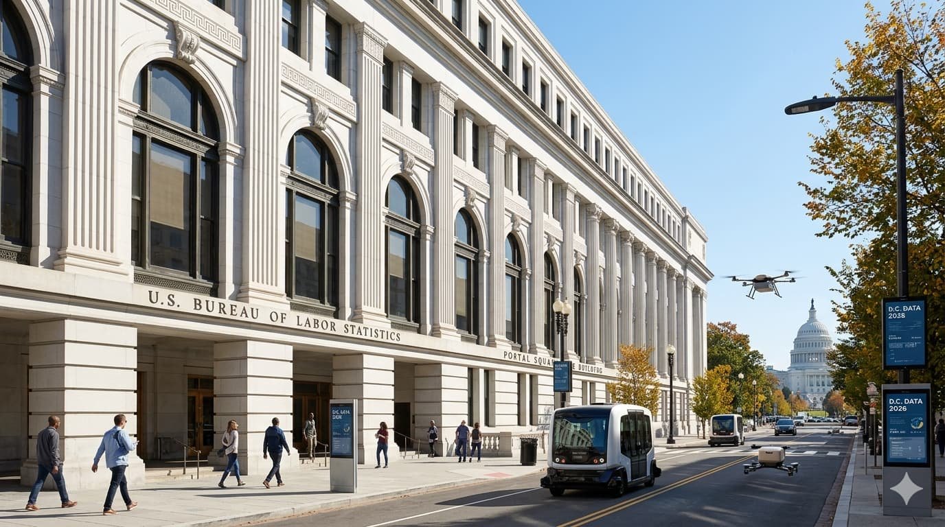 Bureau of Labor Statistics building Washington DC representing May 2026 jobs report releasing Thursday June 5 at 8:30 a.m. ET showing labor market deterioration amid Iran war inflation