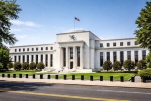 Federal Reserve building in Washington representing Federal Reserve Chair Kevin Warsh facing rate hike pressure after May 2026 PCE inflation hit 4.1 percent — a three-year high