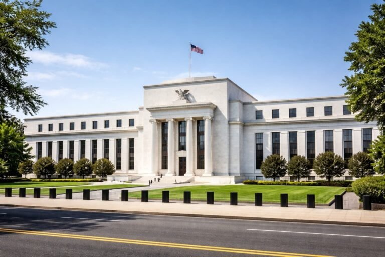 Federal Reserve building in Washington representing Federal Reserve Chair Kevin Warsh facing rate hike pressure after May 2026 PCE inflation hit 4.1 percent — a three-year high