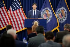 Federal Reserve Chair Kevin Warsh speaking at his first post-meeting press conference on June 17 2026 after FOMC voted unanimously to hold rates at 3.50 to 3.75 percent