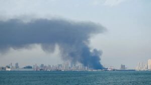 Smoke rising over Karaj Iran northwest of Tehran after US Tomahawk cruise missiles struck military targets in the city during CENTCOM's expanded June 10 2026 strikes
